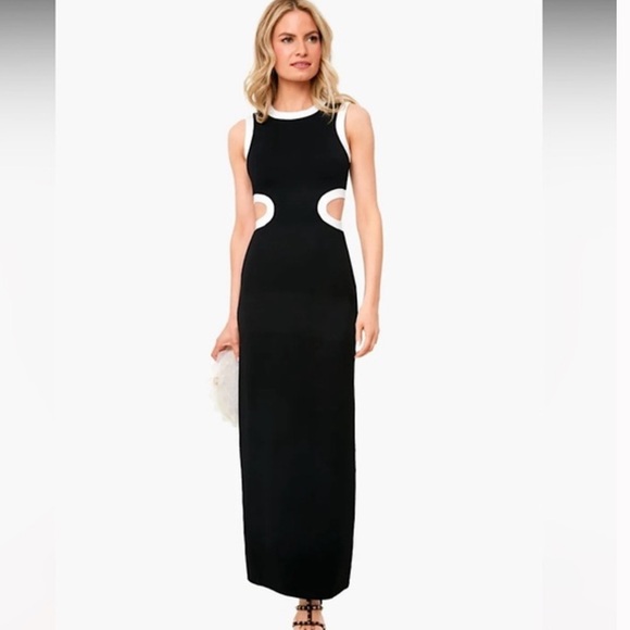 STAUD Dulce Cutout Maxi Dress in Black White - Picture 2 of 6